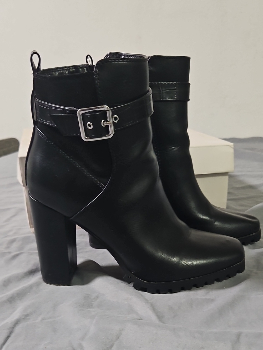 JustFab Black High-Heel Buckle Ankle Boots